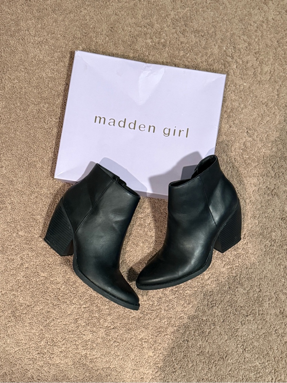 Madden Girl Black Leather-Look Pointed Ankle Booties
